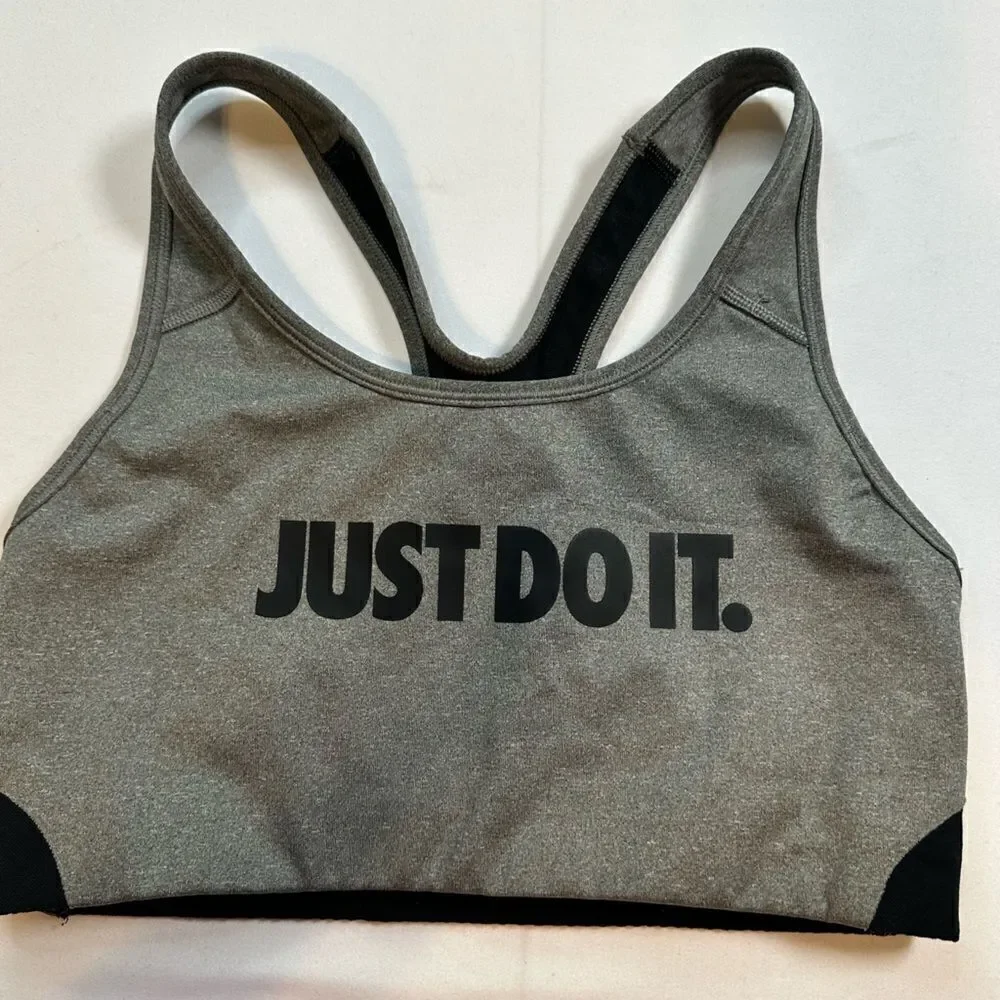 EUC NIKE Women’s Gray/Black Just Do It Sports Bra Athletic- Size Large